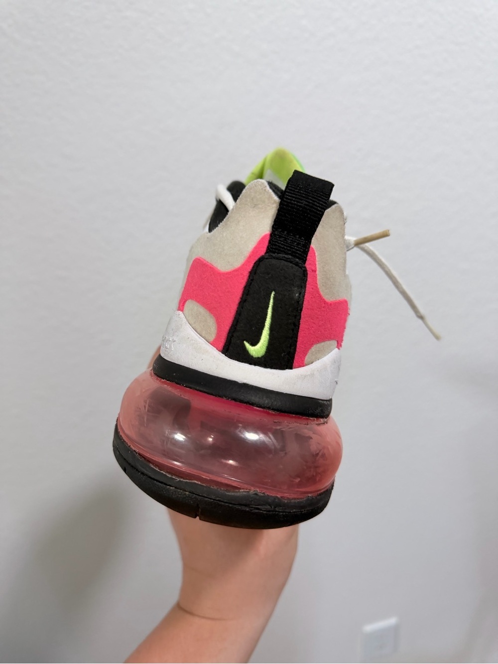 Nike Women's Pink, Neon Green & Black Air Max 270 React Sneakers - Picture 3 of 9